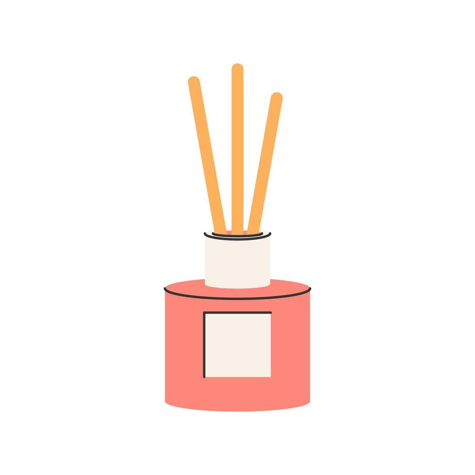 Reed Diffuser Flat design style, fragrance diffuser with sticks, represents home aromatherapy, ideal for wellness or calming space visuals. vector