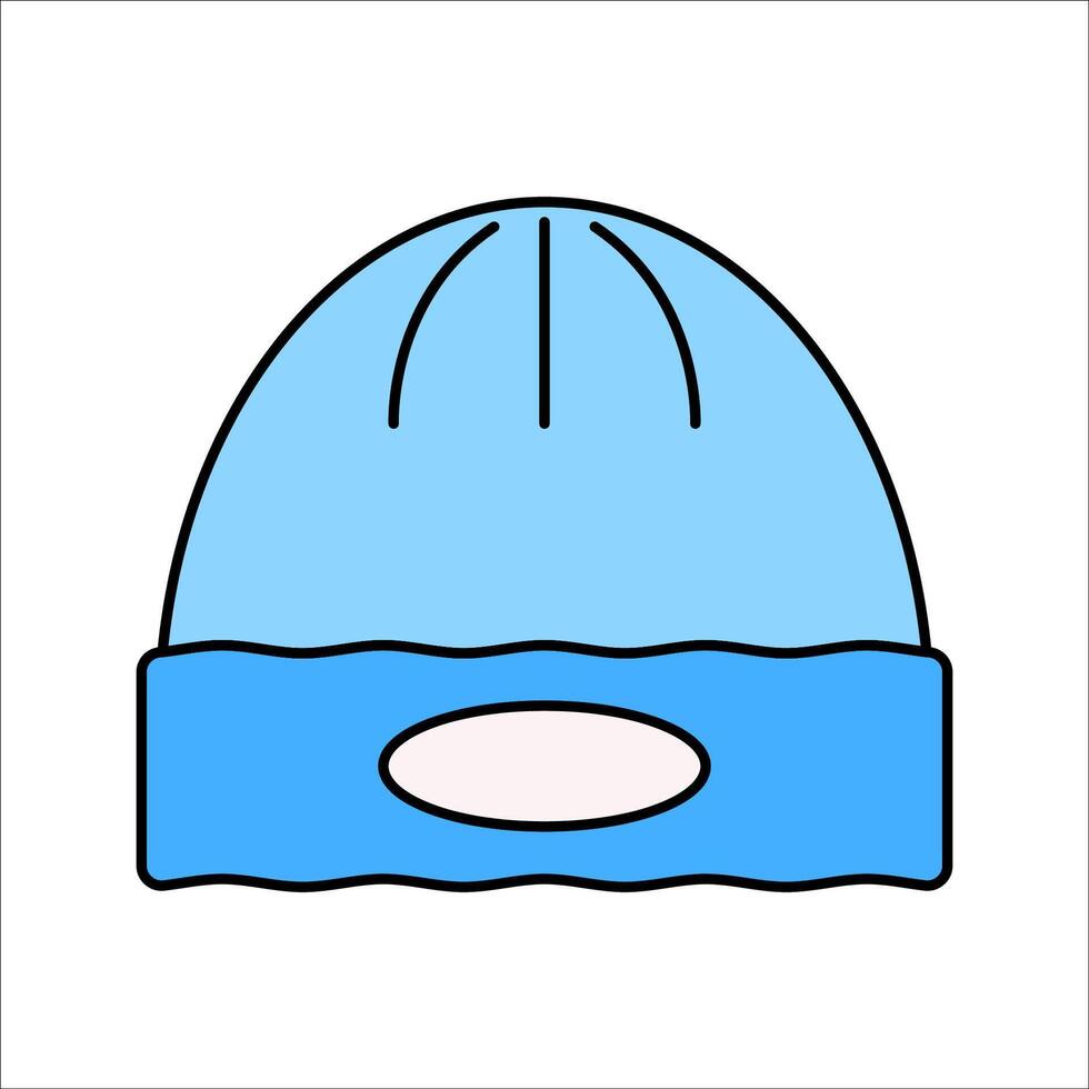 Winter Hat Flat design style, blue knit beanie hat, symbolizing winter fashion, great for cold weather, outdoor, and seasonal themes. vector