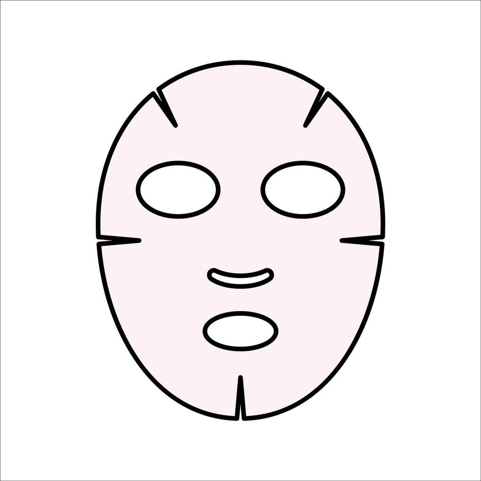 Face Mask Flat design style, white sheet face mask, symbolizing skincare routine, ideal for beauty treatment and self-care graphics. vector