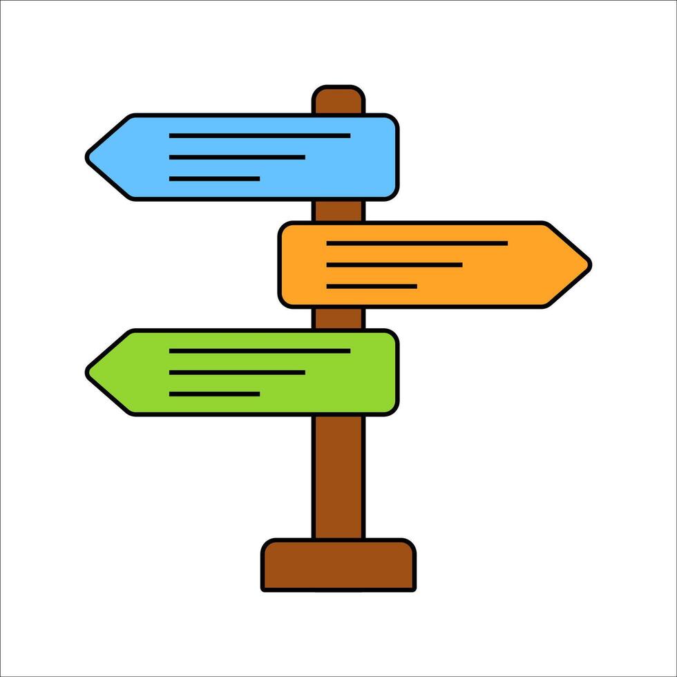 Direction Sign Flat design style, multi-colored signpost, symbolizing directions and paths, ideal for navigation, journey, and wayfinding designs. vector