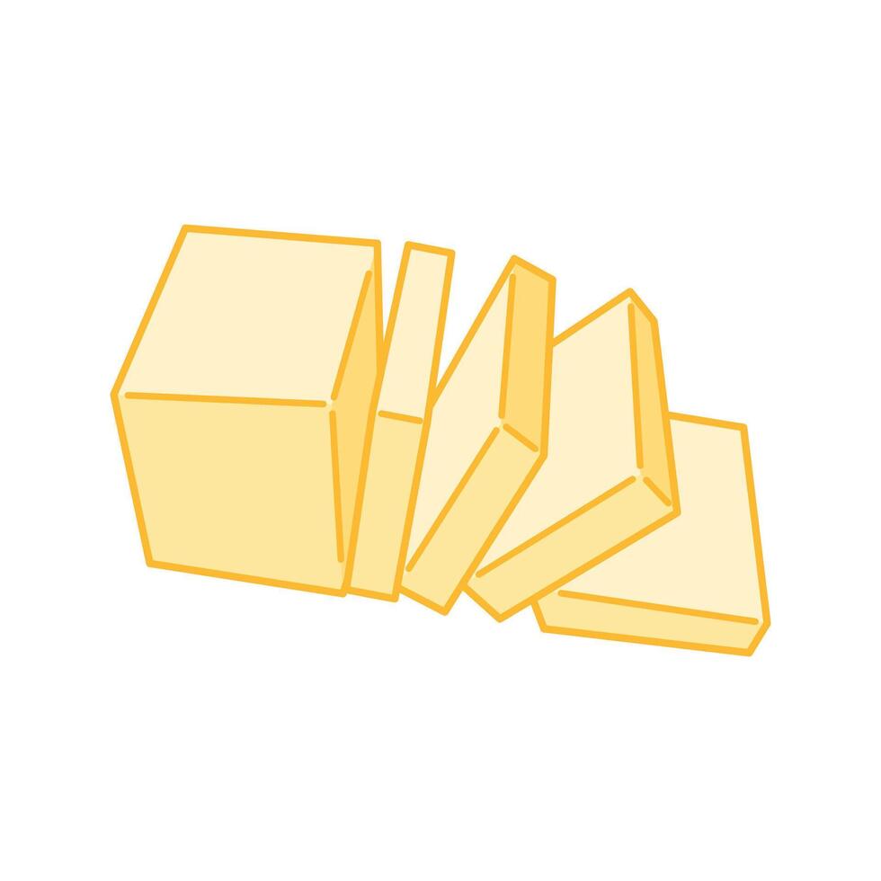 Tall butter block with several vertical slices cut beside it. vector