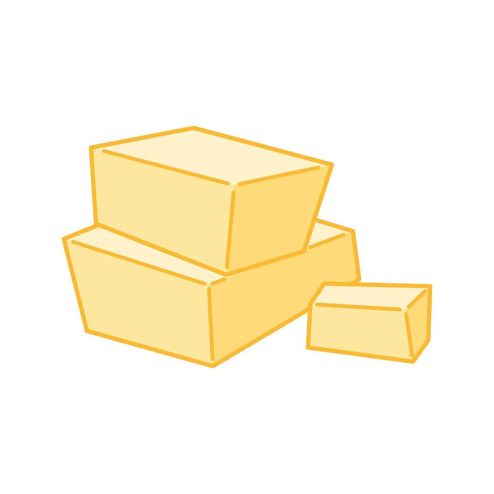 Three uneven butter cubes stacked casually. vector
