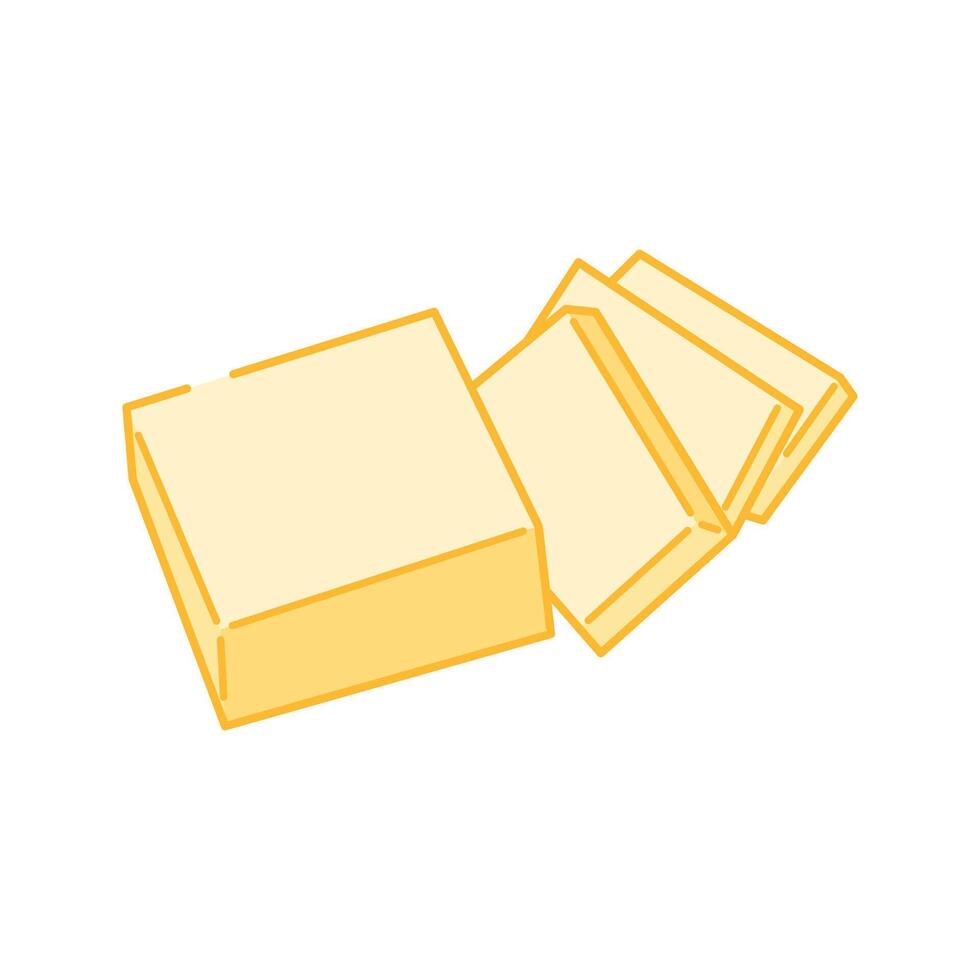 Isometric block of butter with a slice tilted forward. vector