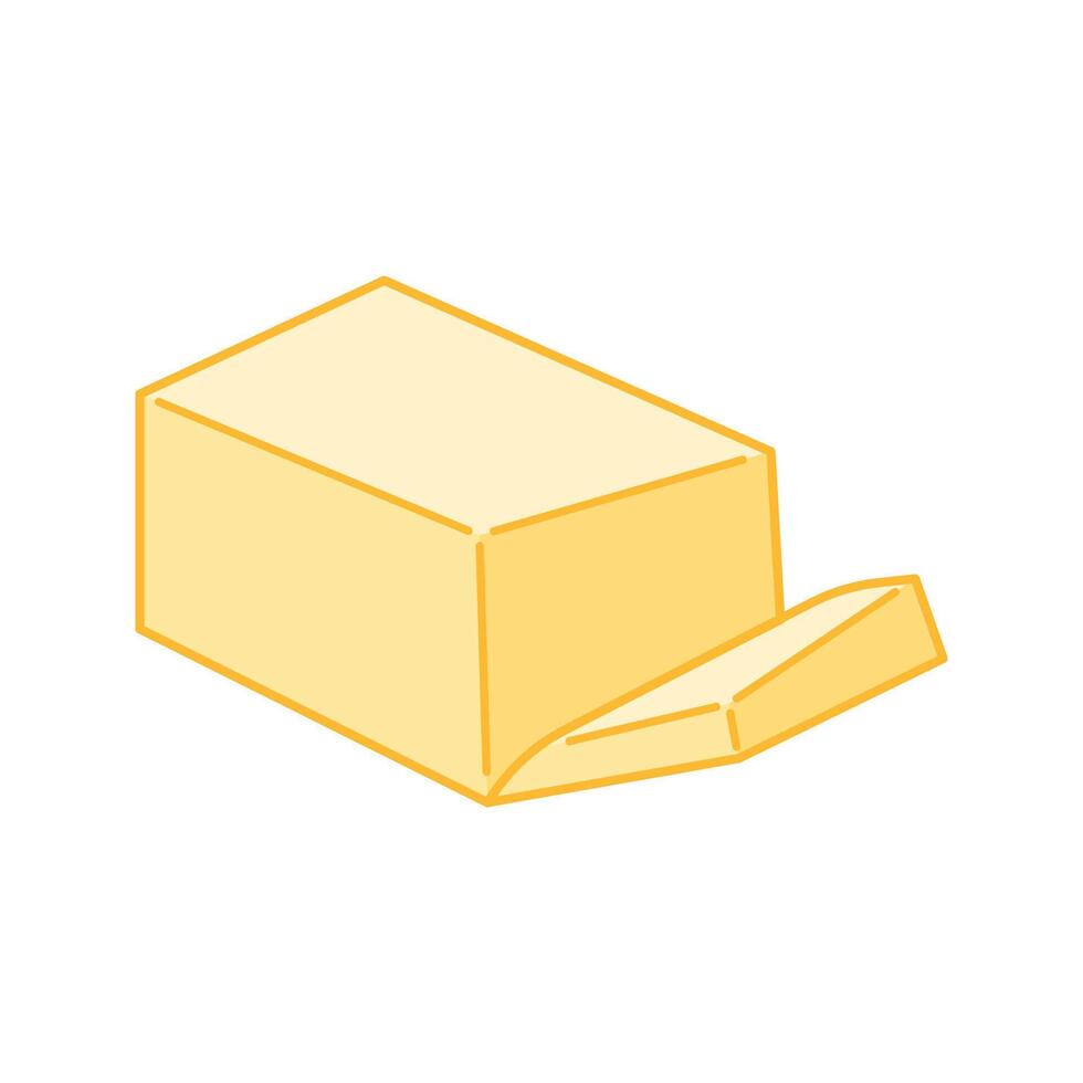 Large butter brick with a corner slice gently lifted. vector