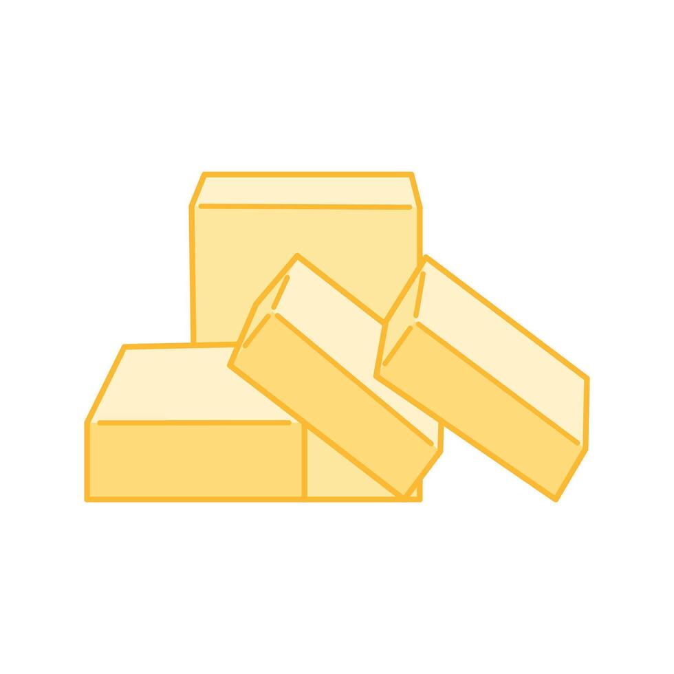 Tall butter block paired with two slices leaning outward. vector