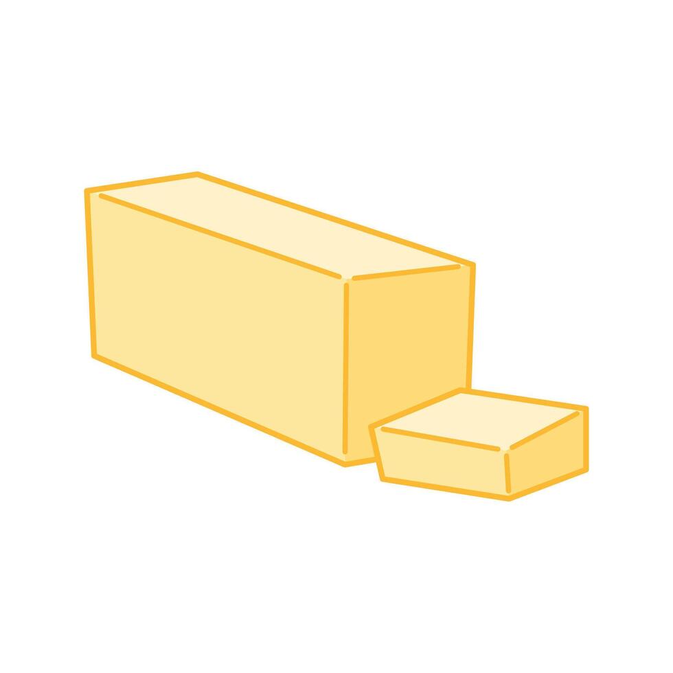 Rectangular butter block with a single square slice at the front. vector