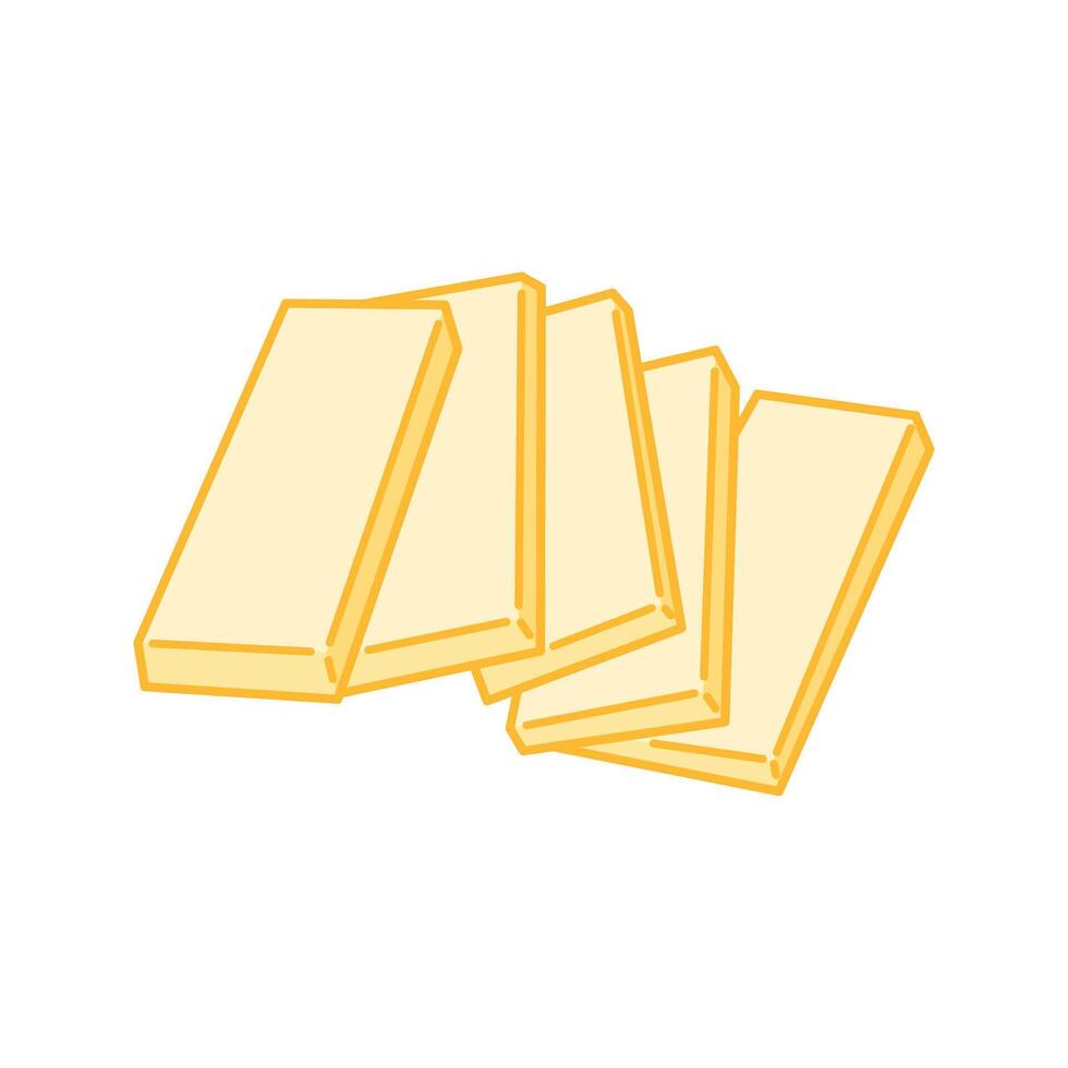 Multiple flat butter slices layered with dynamic tilt. vector