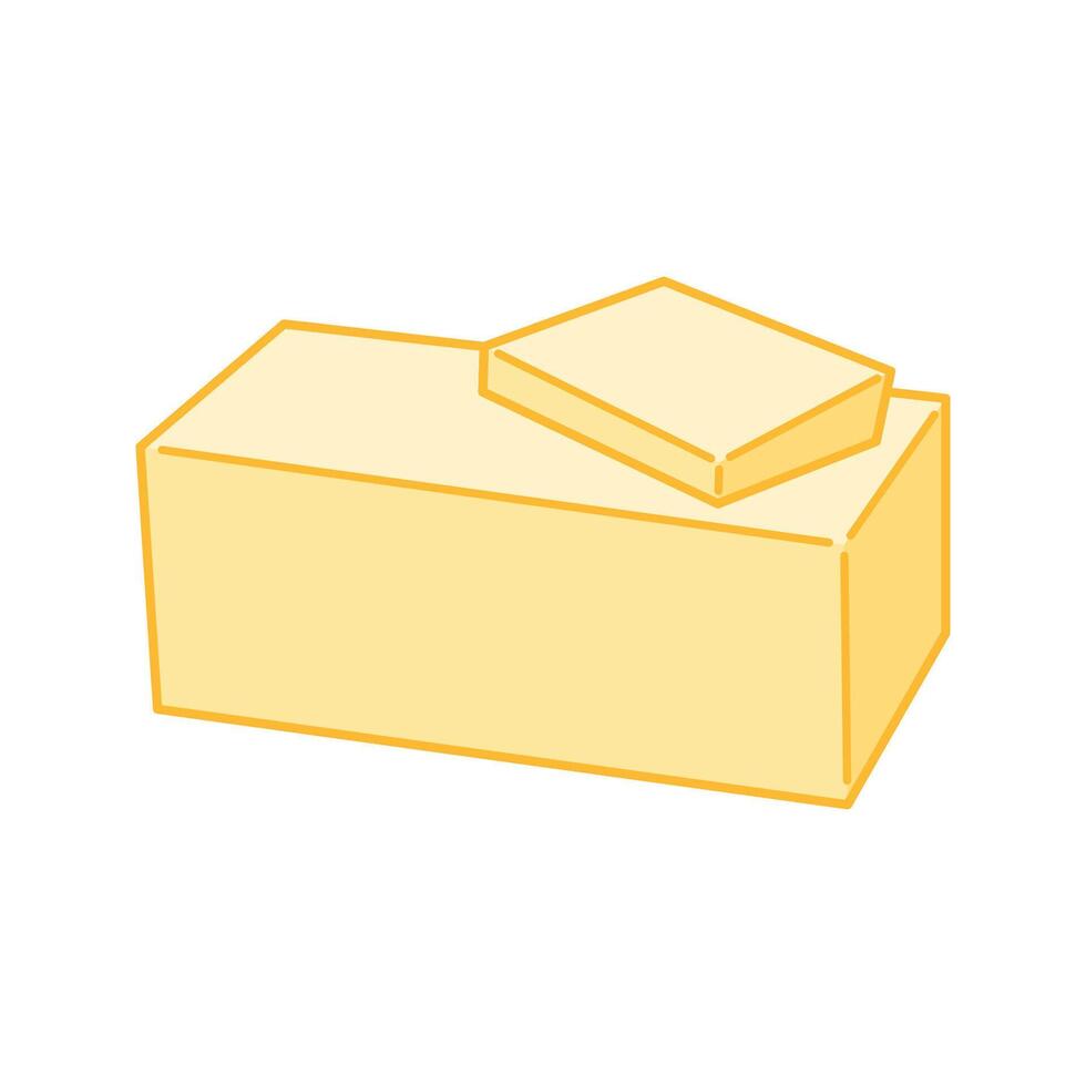 Large butter slab with a smaller piece resting on top. vector