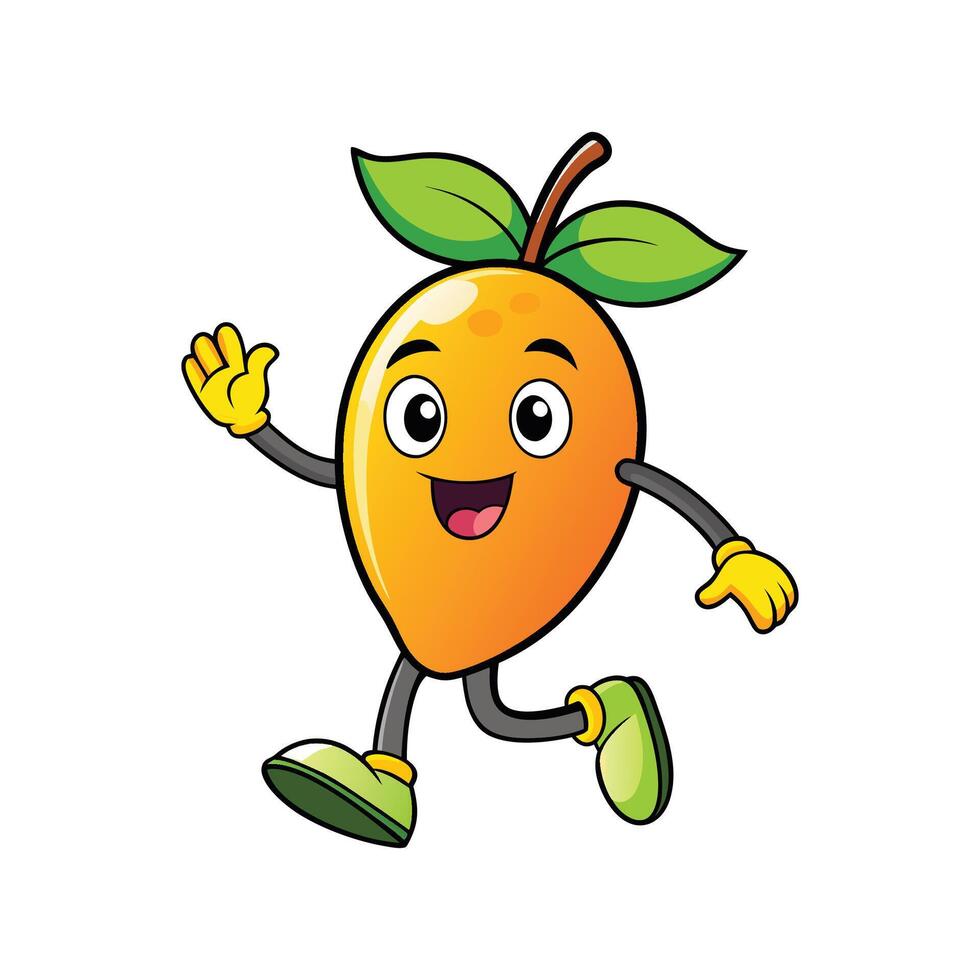 Cheerful mango character waving on white background illustration vector