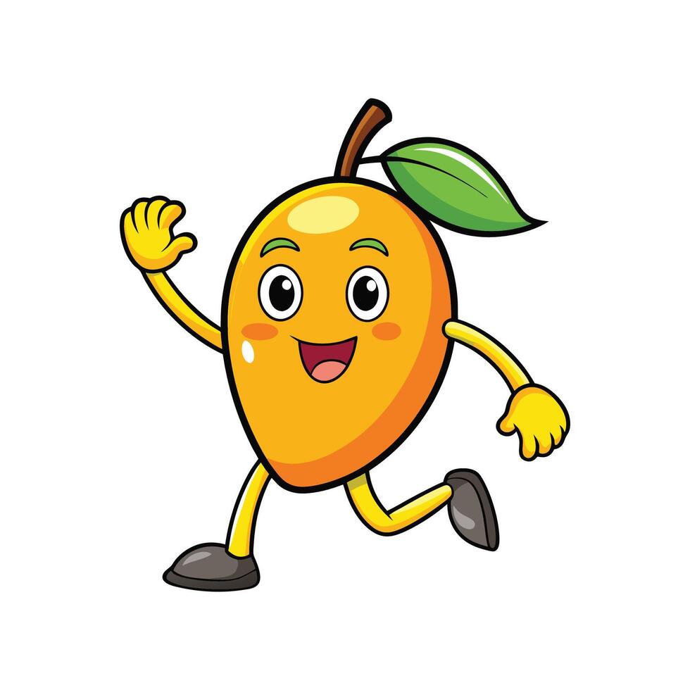 Cartoon mango character running and waving with a smile vector