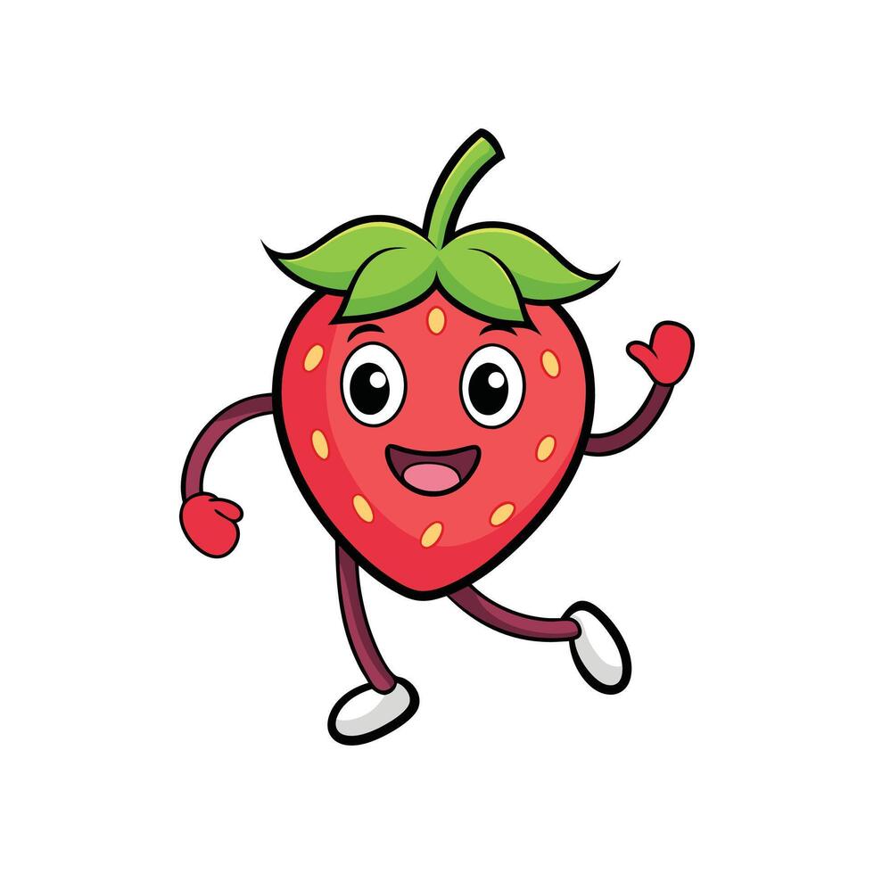 Cartoon strawberry character walking with a happy facial expression vector