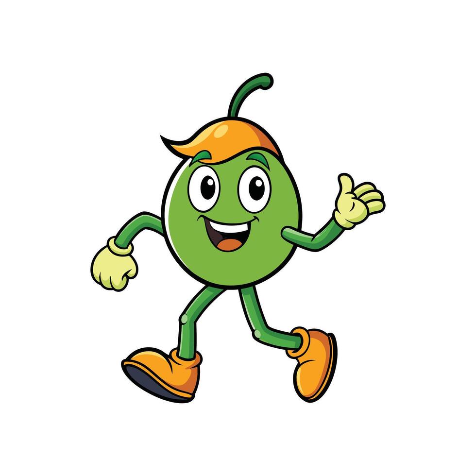 Cheerful cartoon fruit character walking with a positive expression vector