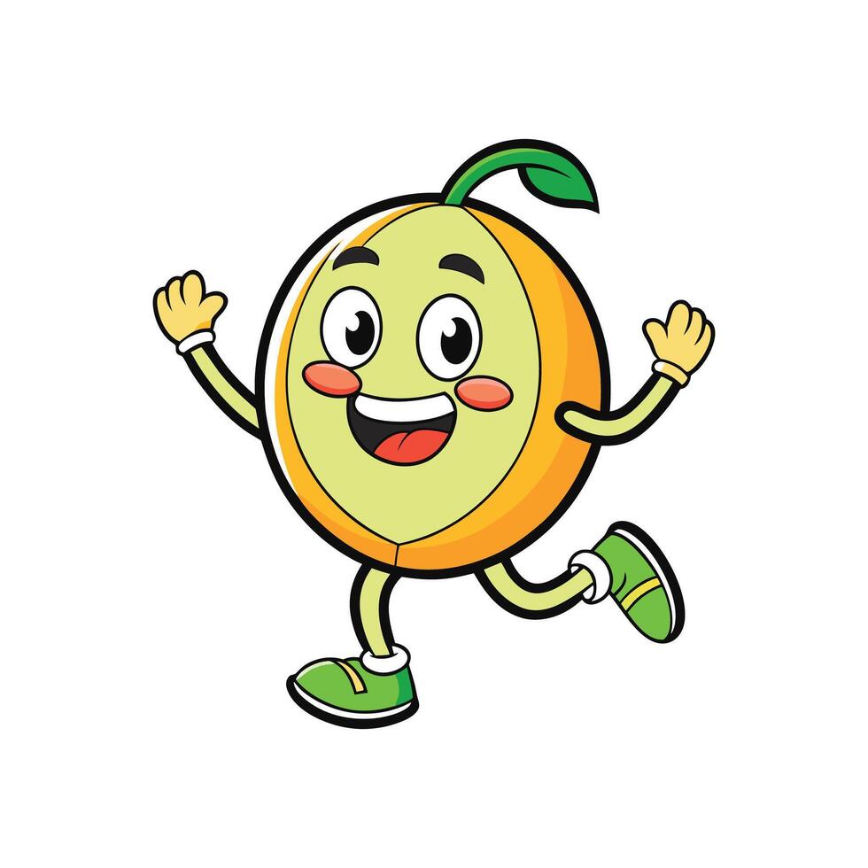 Cartoon fruit character joyfully running or skipping along happily vector