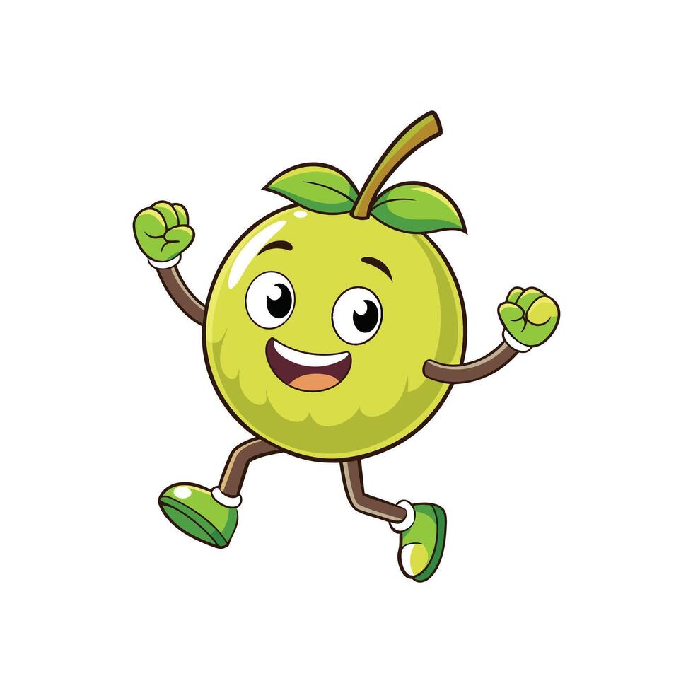 Cartoon green apple character running with smiling face expression vector