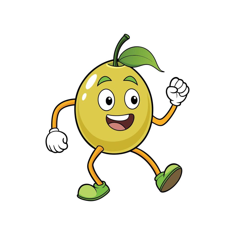 Cartoon lemon character walking happily with a cheerful expression vector