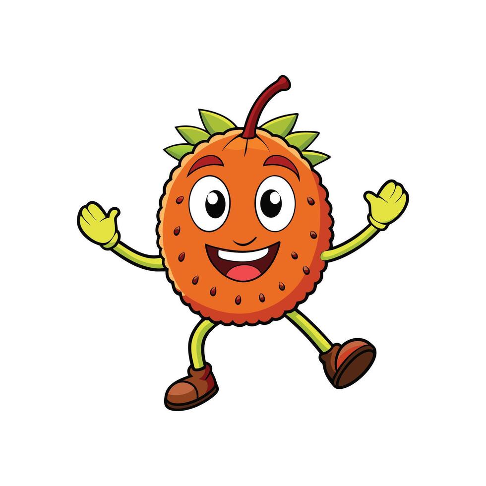 Cartoon orange fruit character with joyful expression jumping vector