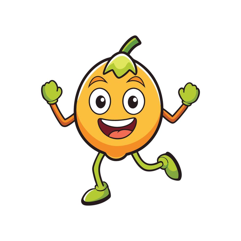 Cartoon mango character with happy expression and playful pose vector