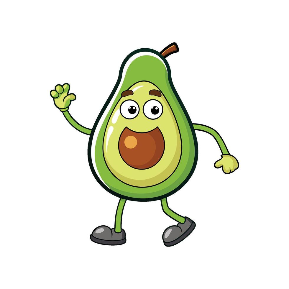 Happy avocado character waving hello isolated on white background vector