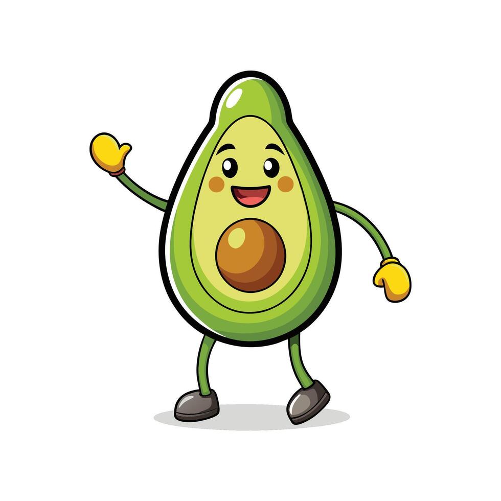 Happy cartoon avocado character waving on a white background vector