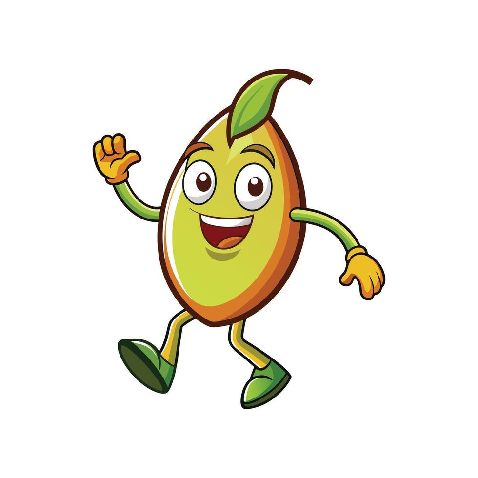 Cartoon Seed Character Walking and Waving Hello Happily vector