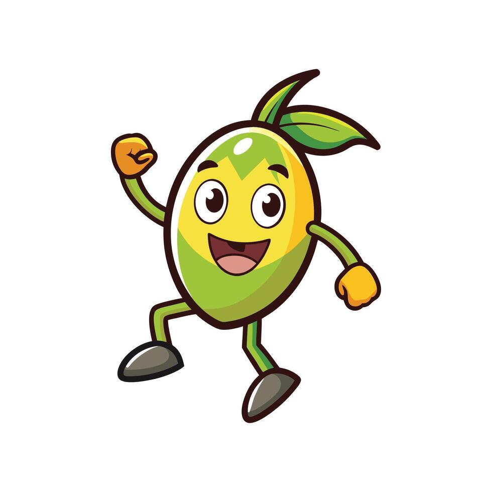 Happy mango character illustration in a joyful dance pose vector