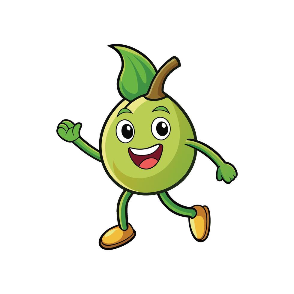 Happy green fruit character jogging with a cheerful expression vector