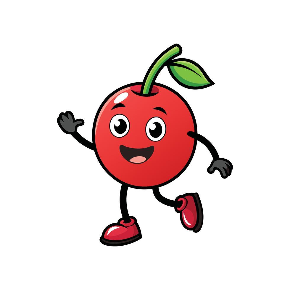 Cheerful cherry cartoon character walking with a friendly smile vector