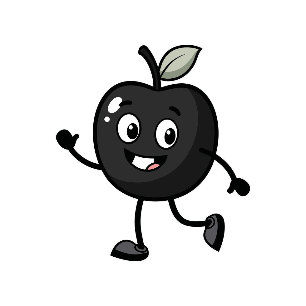 Cartoon apple character walking and waving against white background vector