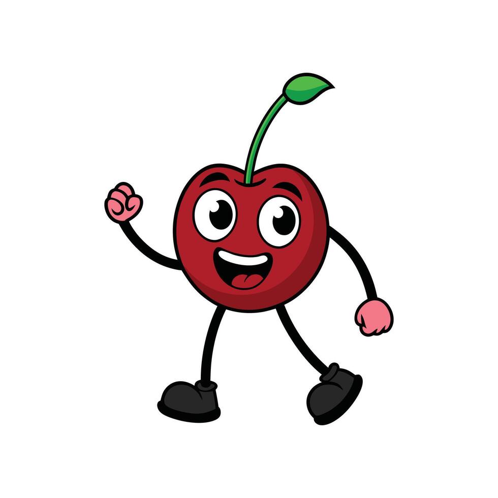 Cartoon cherry character with happy expression and dancing pose vector