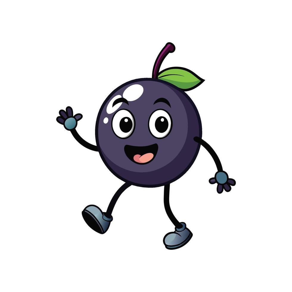 Cartoon Jabuticaba Character Waving Hello on White Background vector