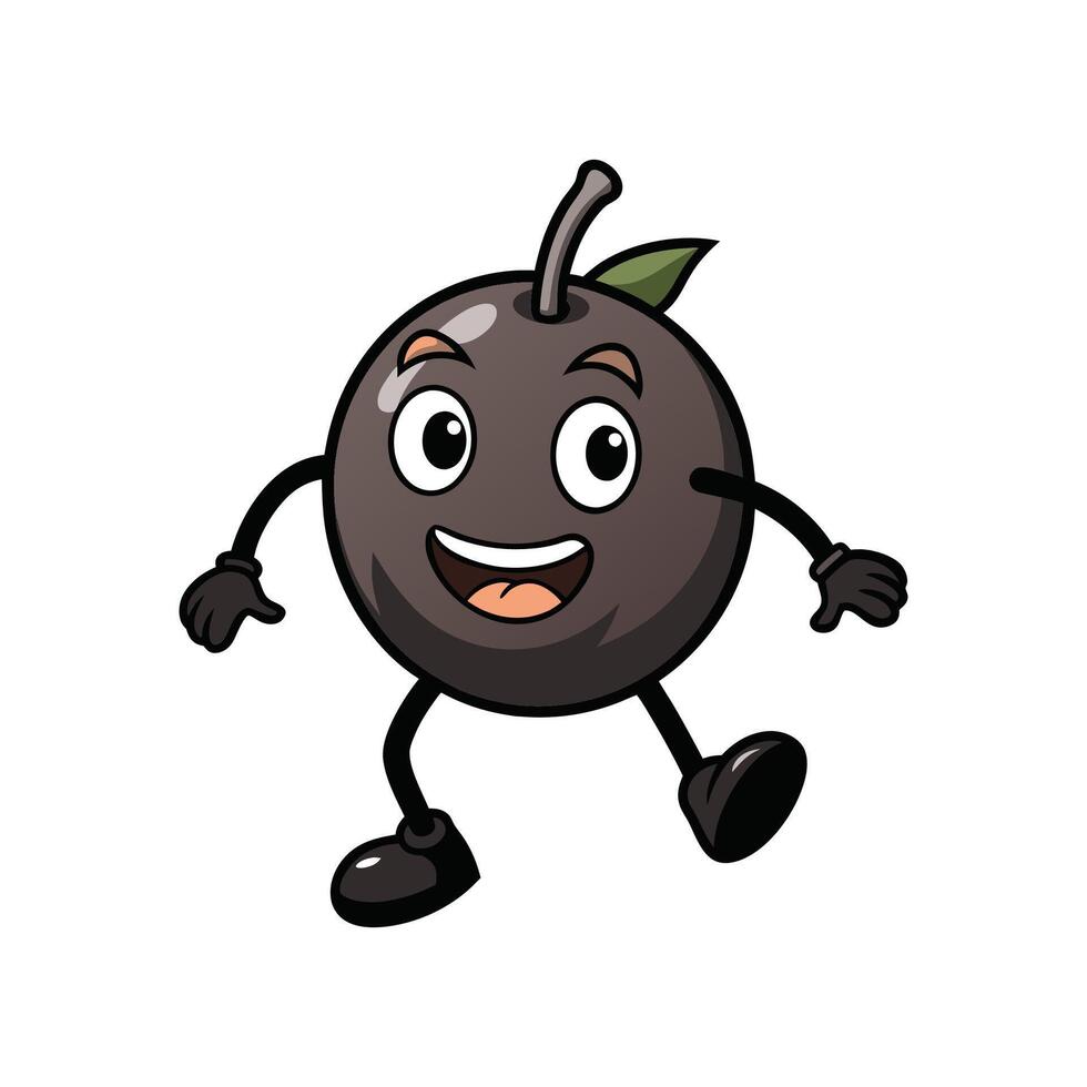Cheerful cartoon plum character walking on a white background vector