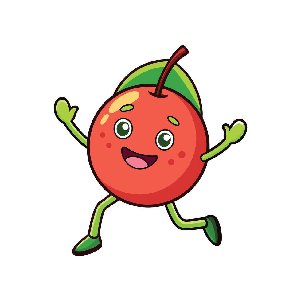Running apple cartoon character with cheerful expression illustration image vector