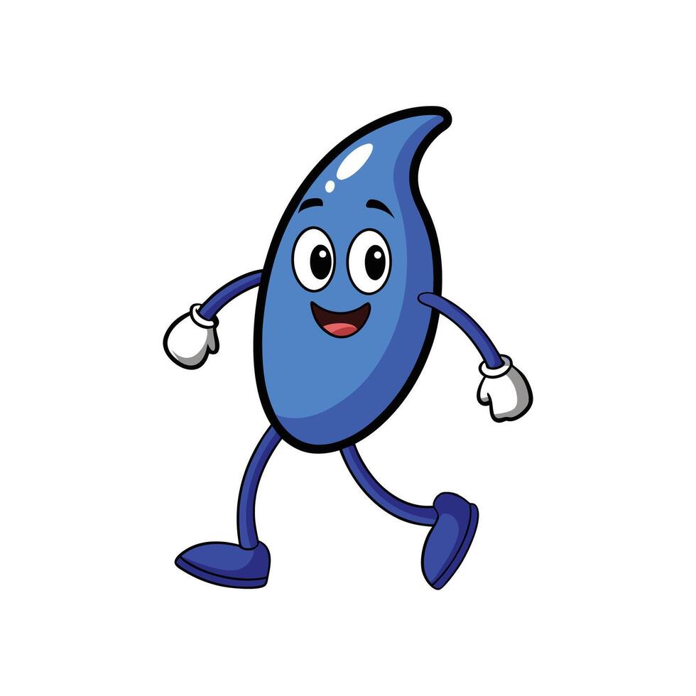 Cartoon water droplet character walking with smile on white background vector