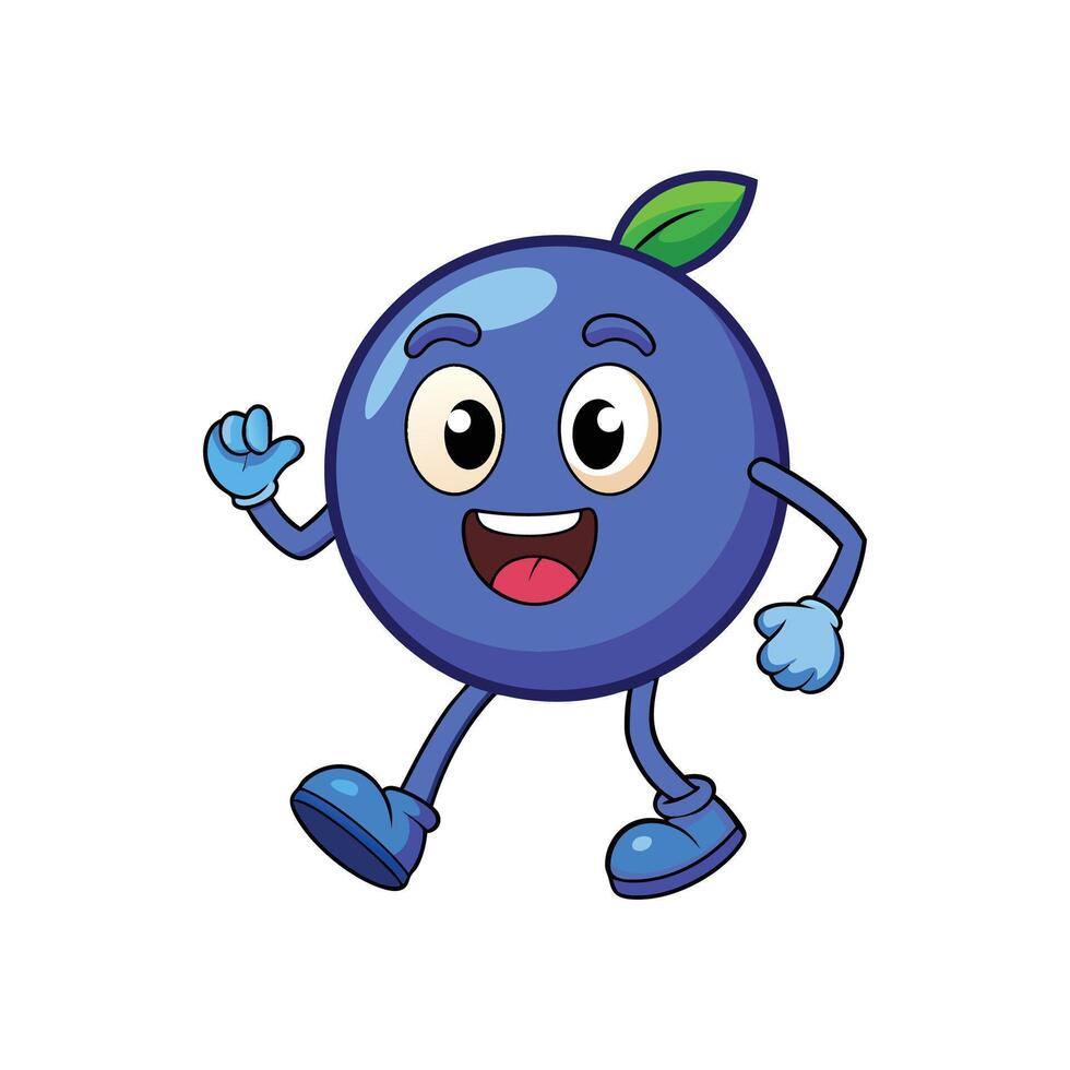 Cartoon blueberry character walking and smiling on a white background vector