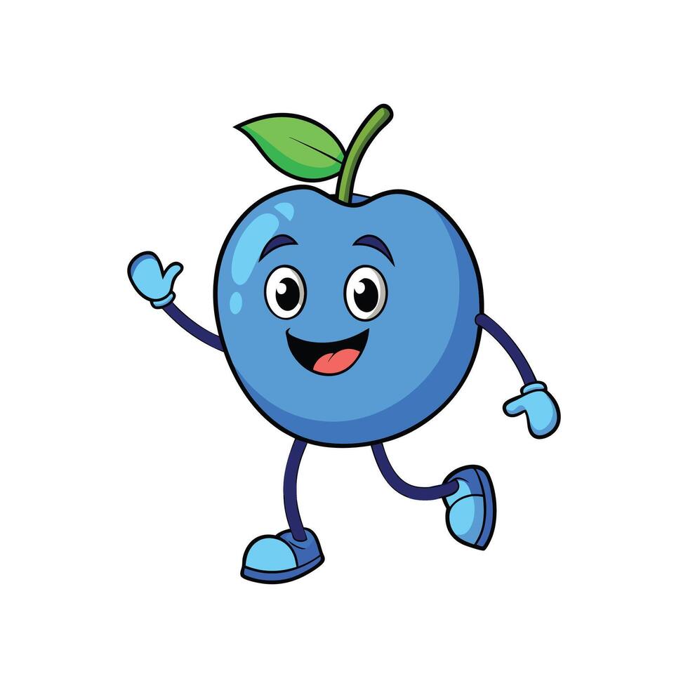 Cartoon blueberry character with smile walking and waving hello vector