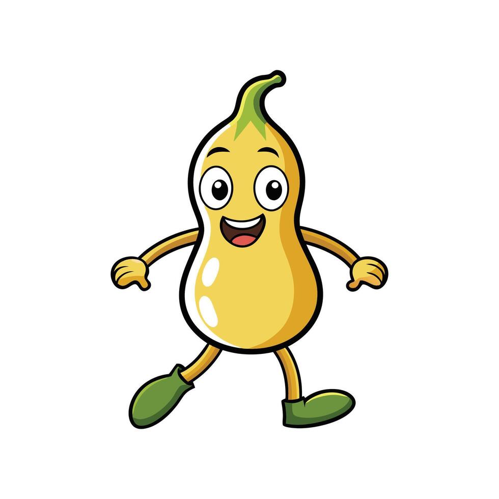 Cartoon pear character walking with smile and green shoes vector
