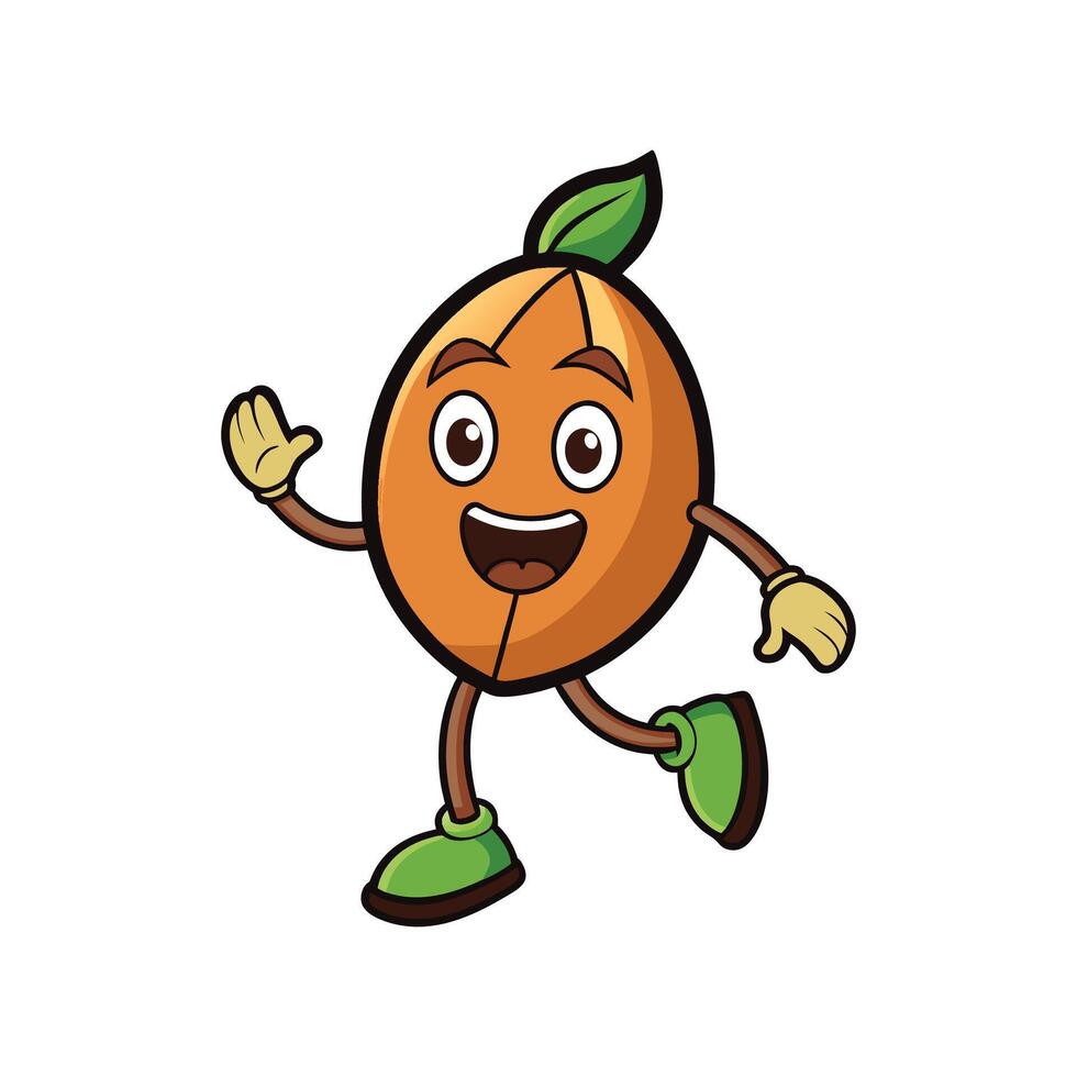 Cartoon apricot character waving and walking against white background vector