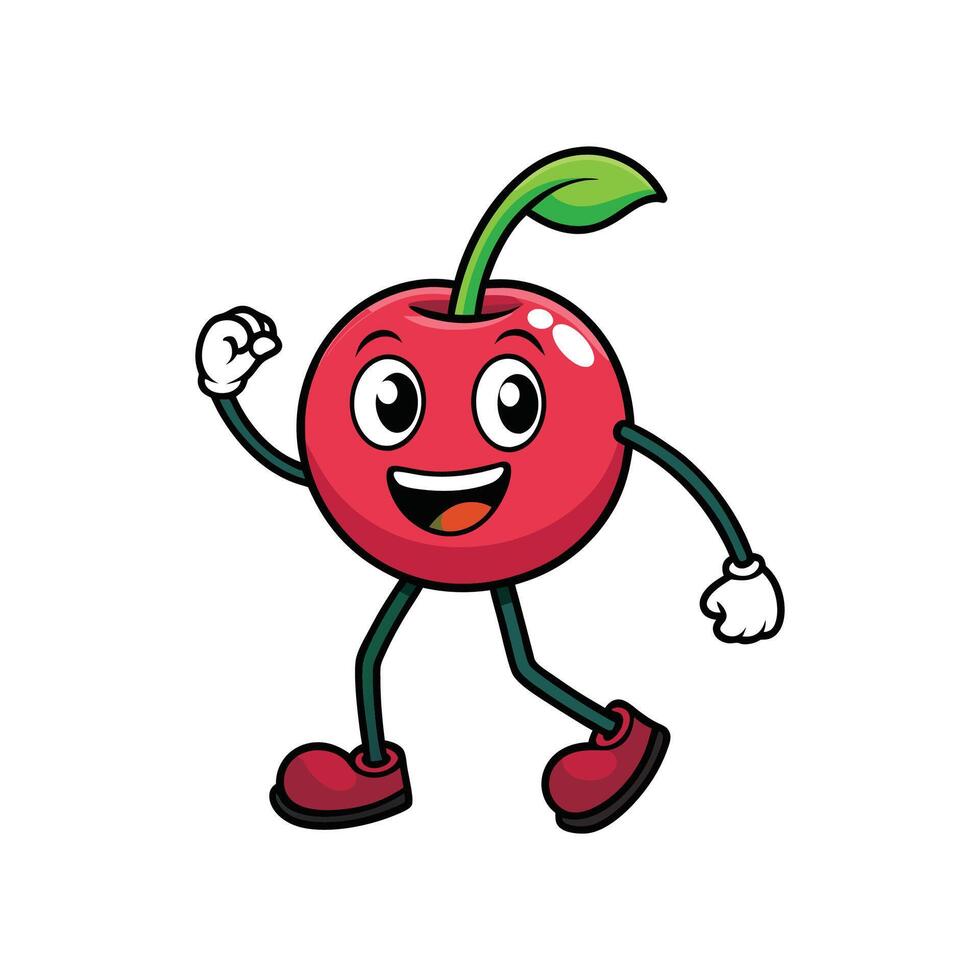 Animated Cherry Cartoon Character Expressing Happiness and Joy vector