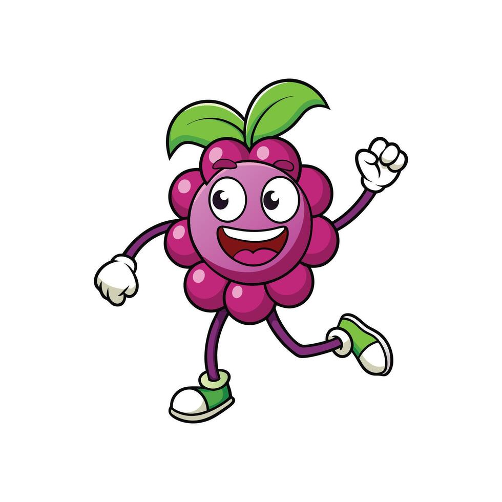 Cartoon grape character running with happy expression illustration vector