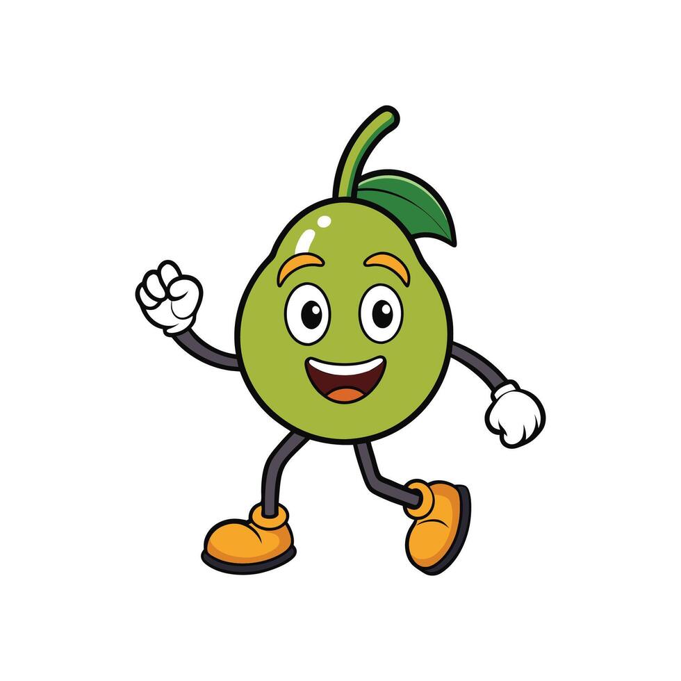 Cartoon pear character mascot running or walking happily vector