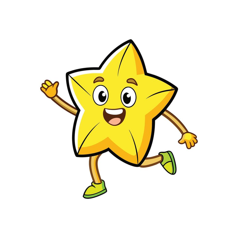 Happy Star Fruit Cartoon Character Running and Waving Hello vector