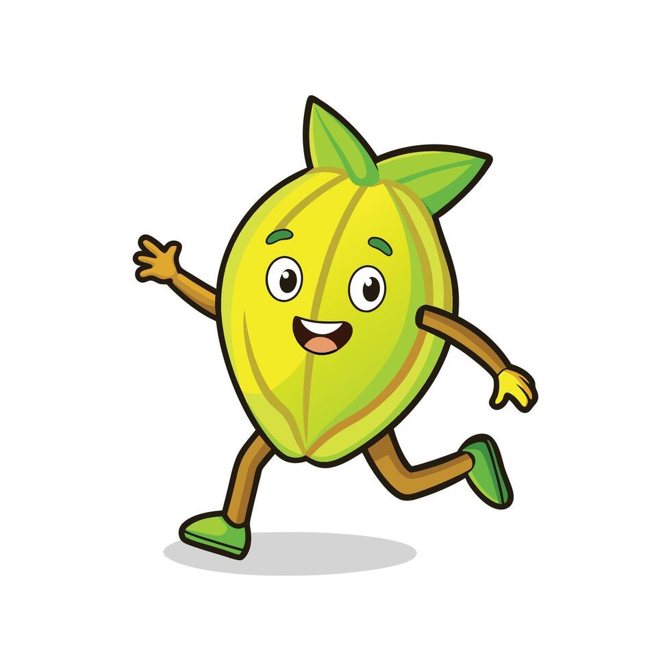Smiling Star Fruit Cartoon Character Running with Joy vector