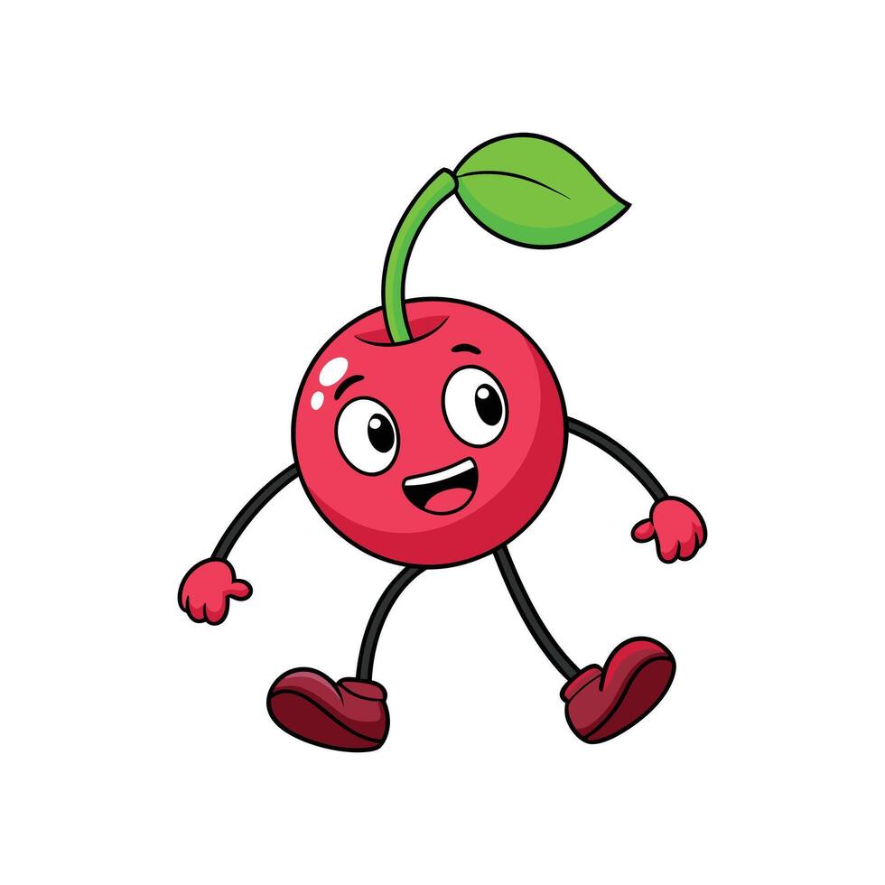 Cartoon cherry character walking with smile isolated on white vector