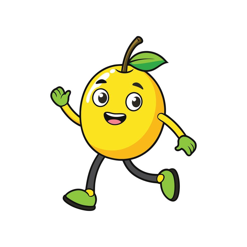 Cartoon yellow fruit character running with happy face expression vector