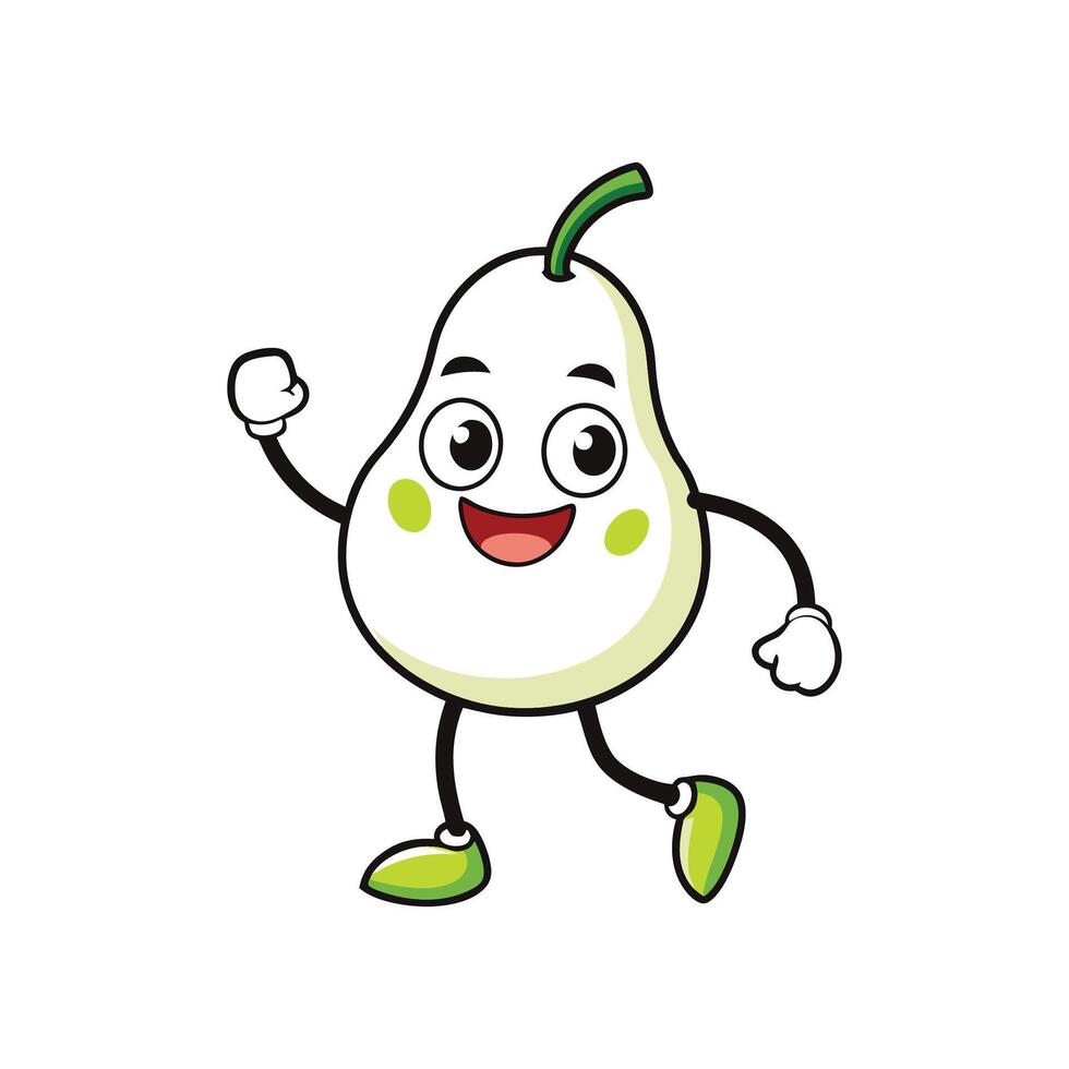 Cheerful pear cartoon character walking on a white background vector