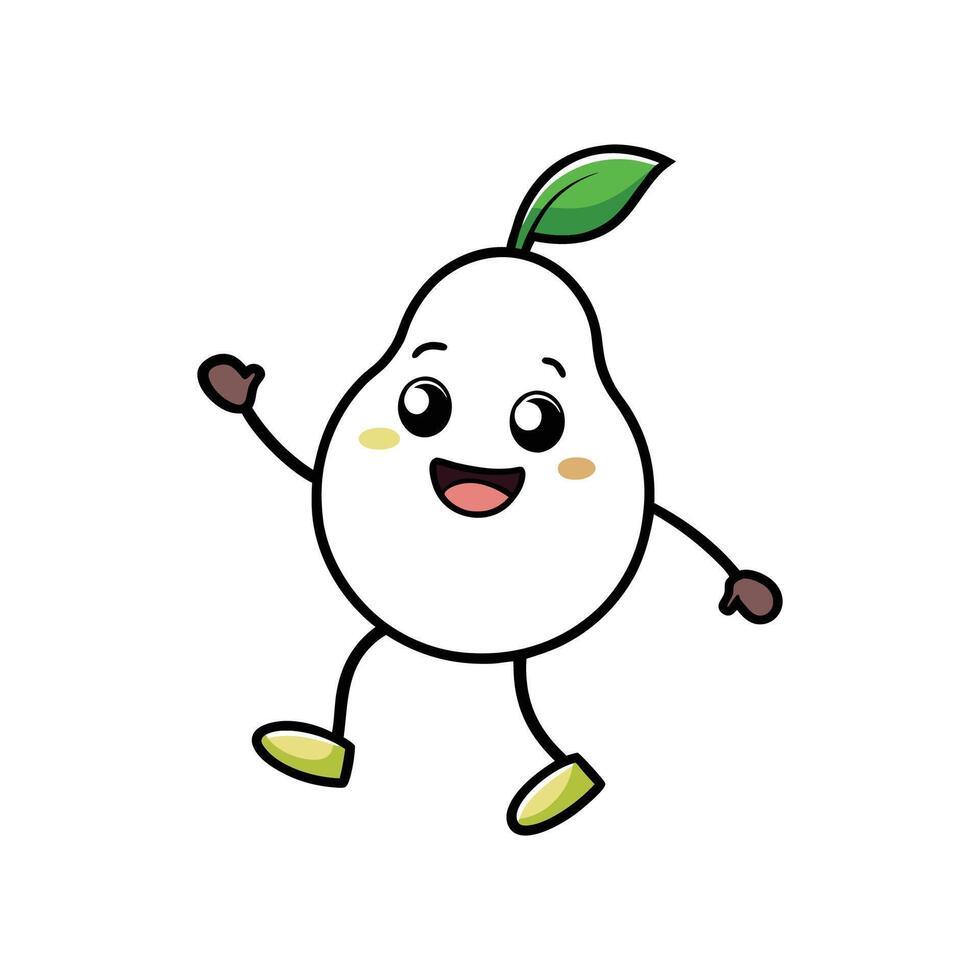 Cartoon pear character waving its arm and smiling wide vector