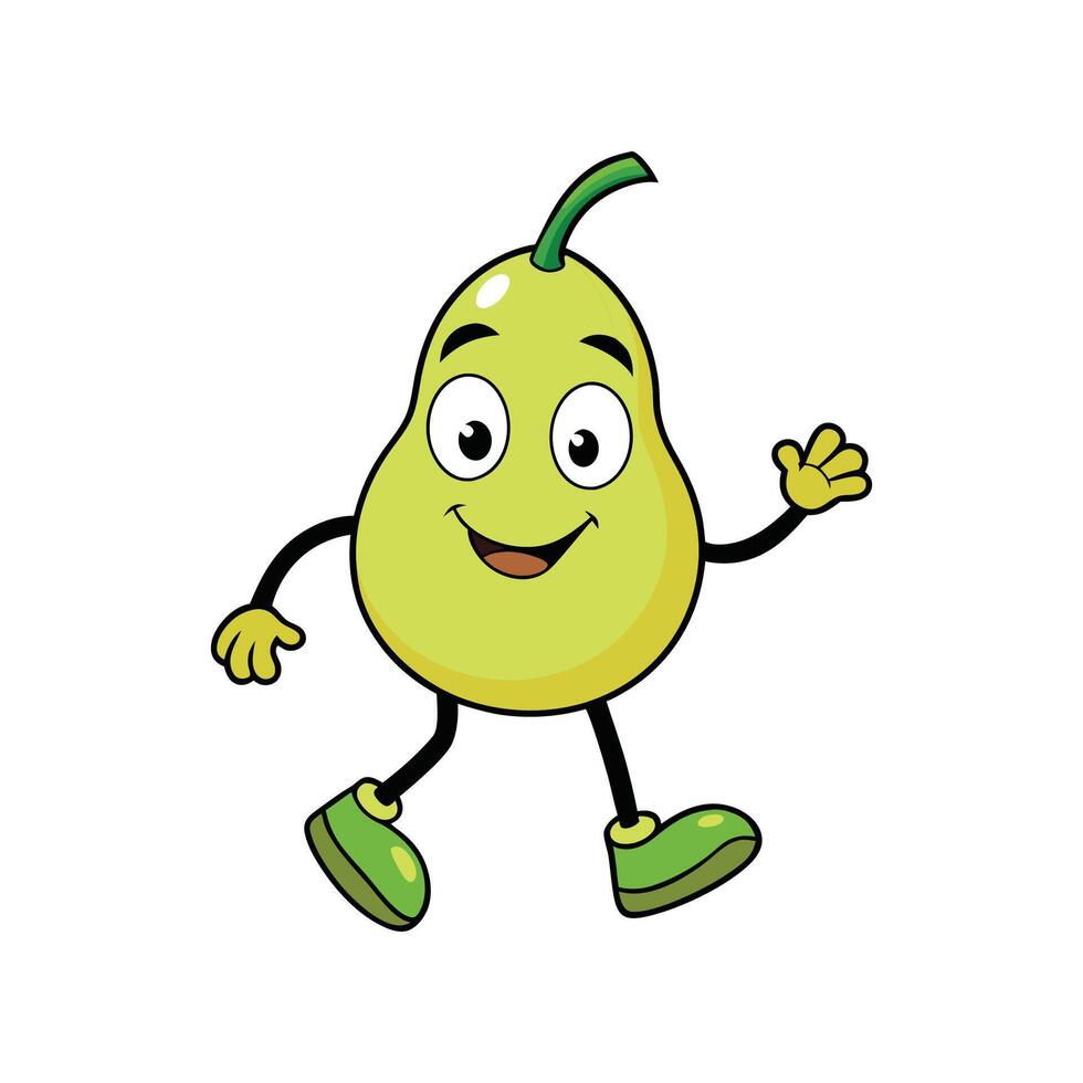 Cheerful pear cartoon character walking with a happy expression vector
