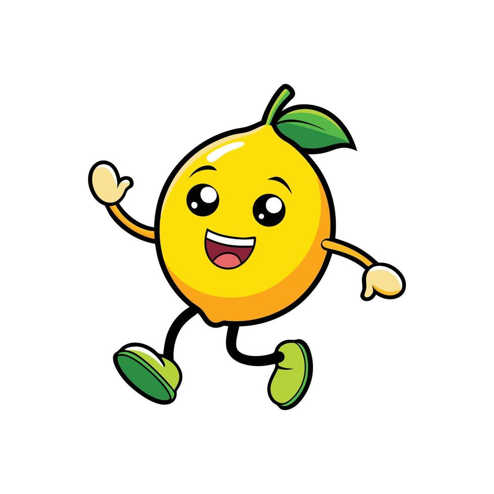 Cartoon Lemon Character with Arms and Legs Jumping Joyfully vector