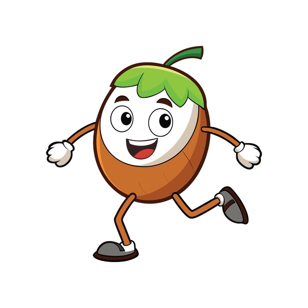 Animated coconut character joyfully running with cheerful expression vector