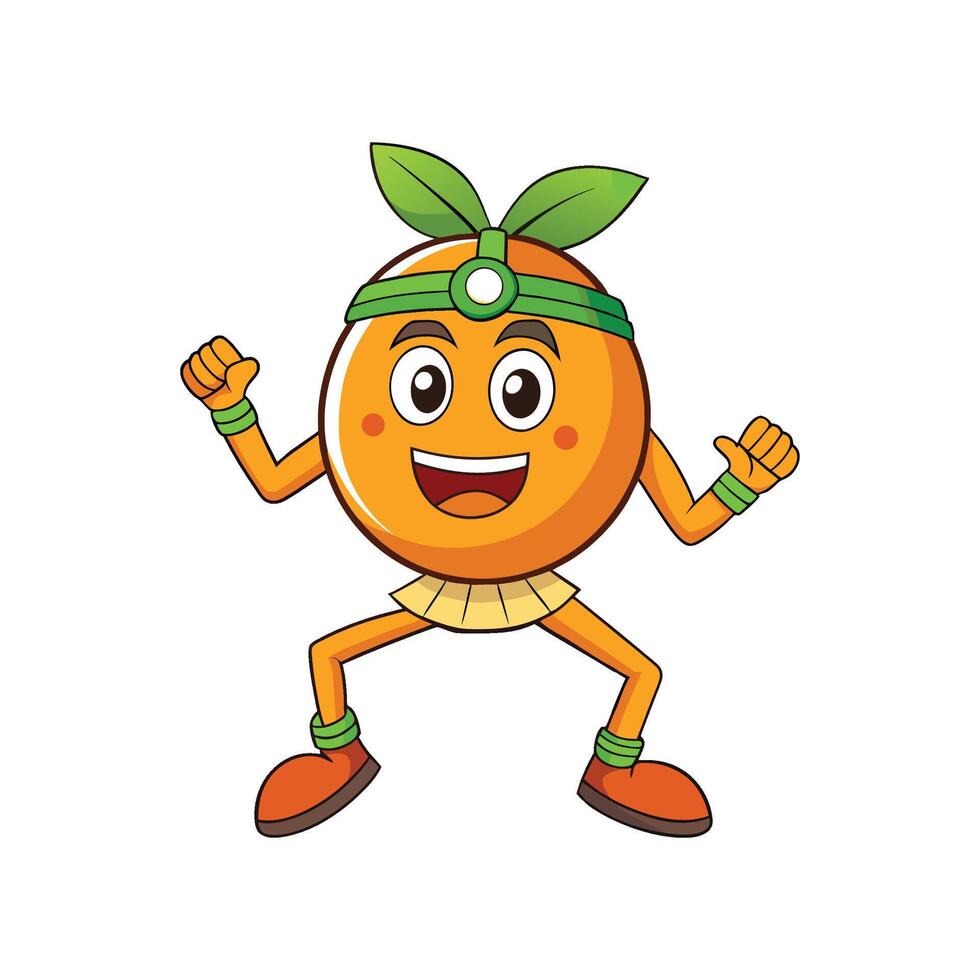 Happy orange fruit cartoon character dancing with joyful expression vector